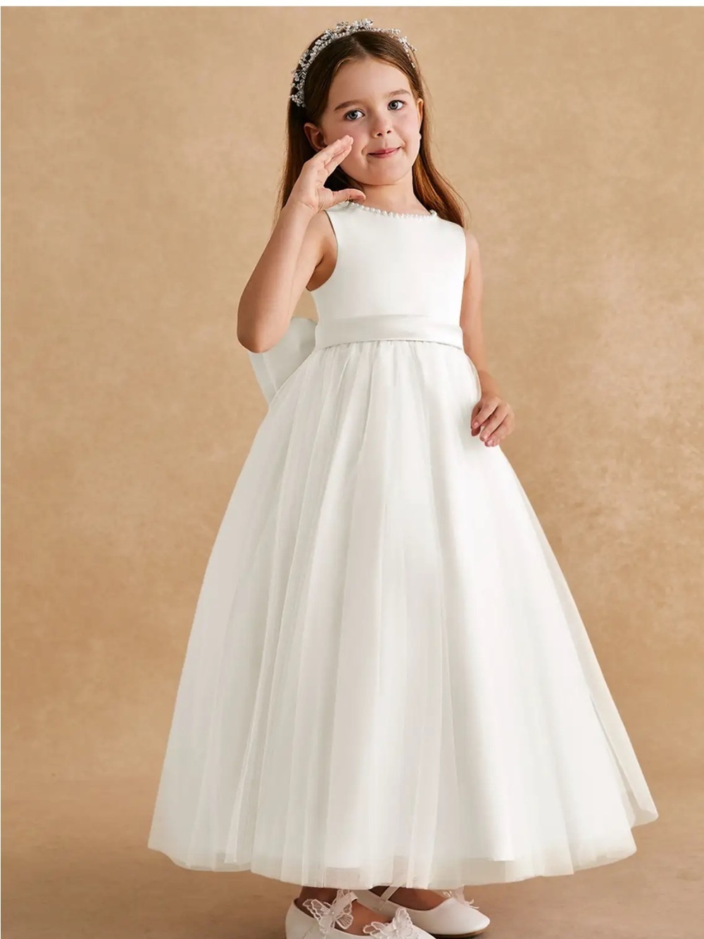 Blue Azazie Tulle Flower Girl Gown with Back Bow